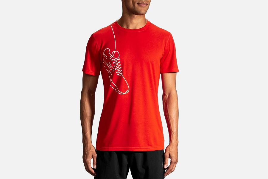 Brooks Distance Men Clothing & Running Tee Red CIF734926